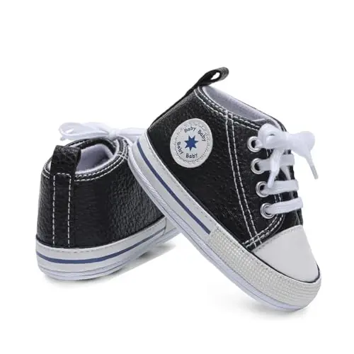 Baby Boys Girls Leather PRE-Walking Sneakers Toddler Anti-Slip Rubber Sole Infant Lightweight First Step Shoes - 6