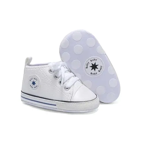 Baby Boys Girls Leather PRE-Walking Sneakers Toddler Anti-Slip Rubber Sole Infant Lightweight First Step Shoes - 1