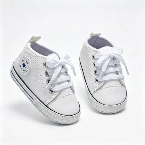 Baby Boys Girls Leather PRE-Walking Sneakers Toddler Anti-Slip Rubber Sole Infant Lightweight First Step Shoes - 3