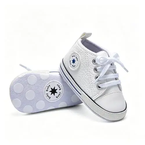 Baby Boys Girls Leather PRE-Walking Sneakers Toddler Anti-Slip Rubber Sole Infant Lightweight First Step Shoes - 4