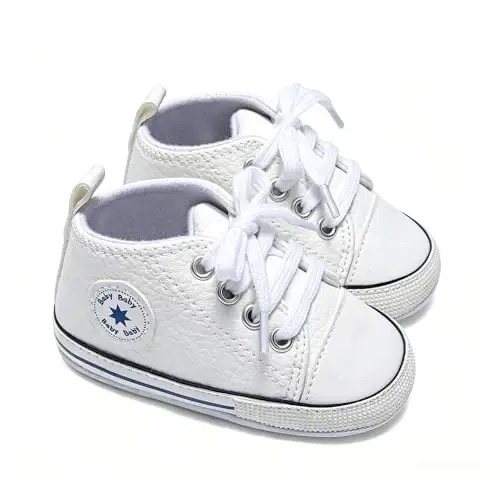 Baby Boys Girls Leather PRE-Walking Sneakers Toddler Anti-Slip Rubber Sole Infant Lightweight First Step Shoes - 5