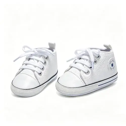 Baby Boys Girls Leather PRE-Walking Sneakers Toddler Anti-Slip Rubber Sole Infant Lightweight First Step Shoes - 6