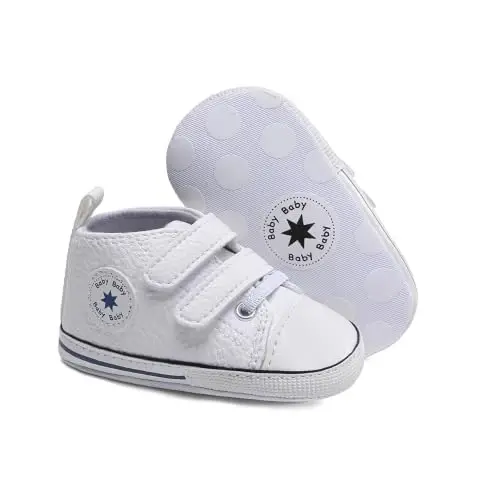 Baby Boys Girls Leather PRE-Walking Sneakers Toddler Anti-Slip Rubber Sole Infant Lightweight First Step Shoes - 1