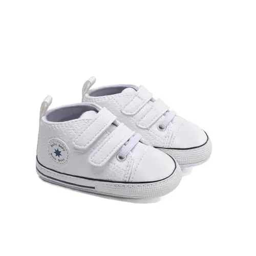 Baby Boys Girls Leather PRE-Walking Sneakers Toddler Anti-Slip Rubber Sole Infant Lightweight First Step Shoes - 2