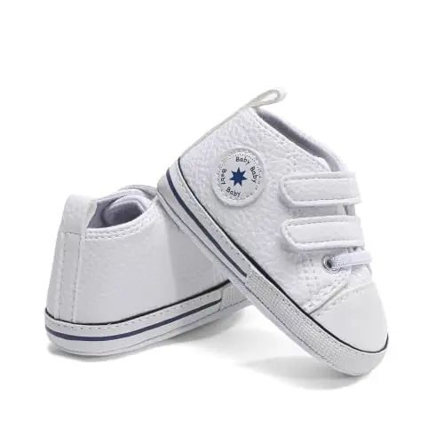 Baby Boys Girls Leather PRE-Walking Sneakers Toddler Anti-Slip Rubber Sole Infant Lightweight First Step Shoes - 3