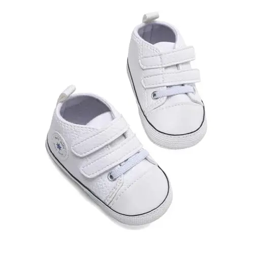 Baby Boys Girls Leather PRE-Walking Sneakers Toddler Anti-Slip Rubber Sole Infant Lightweight First Step Shoes - 4