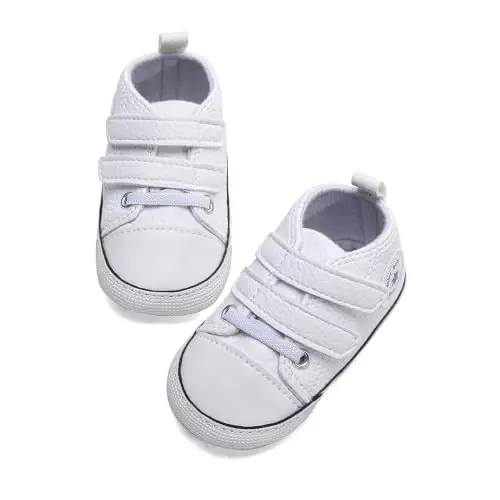Baby Boys Girls Leather PRE-Walking Sneakers Toddler Anti-Slip Rubber Sole Infant Lightweight First Step Shoes - 5