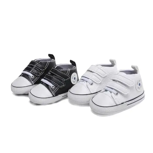 Baby Boys Girls Leather PRE-Walking Sneakers Toddler Anti-Slip Rubber Sole Infant Lightweight First Step Shoes - 6