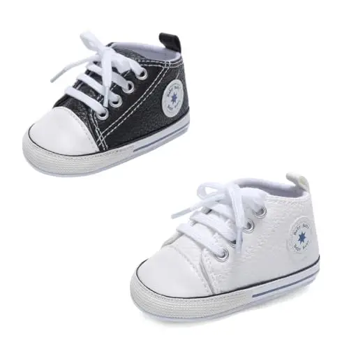 Baby Boys Girls Leather PRE-Walking Sneakers Toddler Anti-Slip Rubber Sole Infant Lightweight First Step Shoes - 1