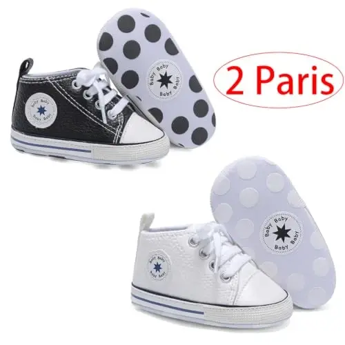 Baby Boys Girls Leather PRE-Walking Sneakers Toddler Anti-Slip Rubber Sole Infant Lightweight First Step Shoes - 3