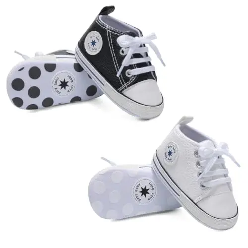 Baby Boys Girls Leather PRE-Walking Sneakers Toddler Anti-Slip Rubber Sole Infant Lightweight First Step Shoes - 4