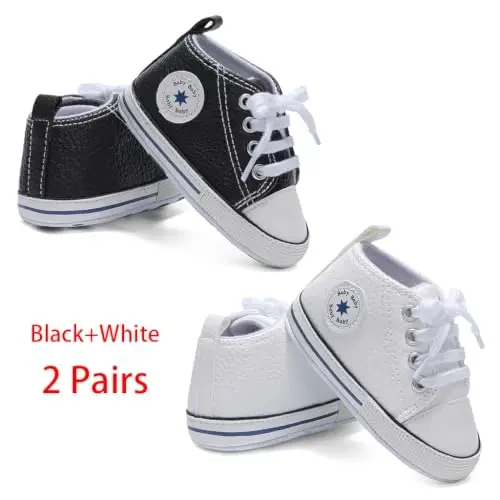 Baby Boys Girls Leather PRE-Walking Sneakers Toddler Anti-Slip Rubber Sole Infant Lightweight First Step Shoes - 5
