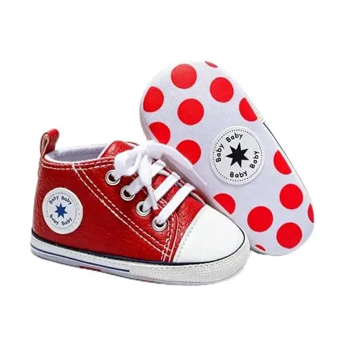 Baby Boys Girls Leather PRE-Walking Sneakers Toddler Anti-Slip Rubber Sole Infant Lightweight First Step Shoes - 1