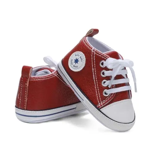 Baby Boys Girls Leather PRE-Walking Sneakers Toddler Anti-Slip Rubber Sole Infant Lightweight First Step Shoes - 4