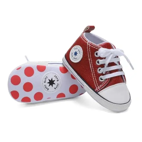 Baby Boys Girls Leather PRE-Walking Sneakers Toddler Anti-Slip Rubber Sole Infant Lightweight First Step Shoes - 5