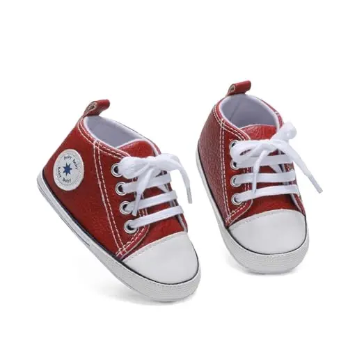 Baby Boys Girls Leather PRE-Walking Sneakers Toddler Anti-Slip Rubber Sole Infant Lightweight First Step Shoes - 6