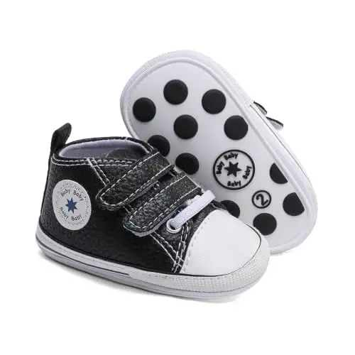 Baby Boys Girls Leather PRE-Walking Sneakers Toddler Anti-Slip Rubber Sole Infant Lightweight First Step Shoes - 1