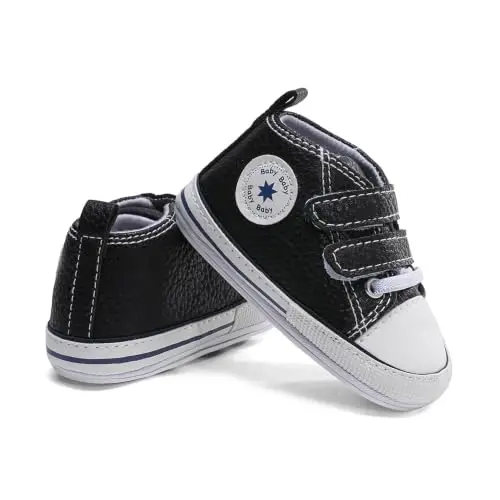 Baby Boys Girls Leather PRE-Walking Sneakers Toddler Anti-Slip Rubber Sole Infant Lightweight First Step Shoes - 3