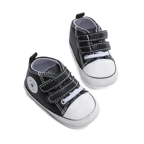 Baby Boys Girls Leather PRE-Walking Sneakers Toddler Anti-Slip Rubber Sole Infant Lightweight First Step Shoes - 4