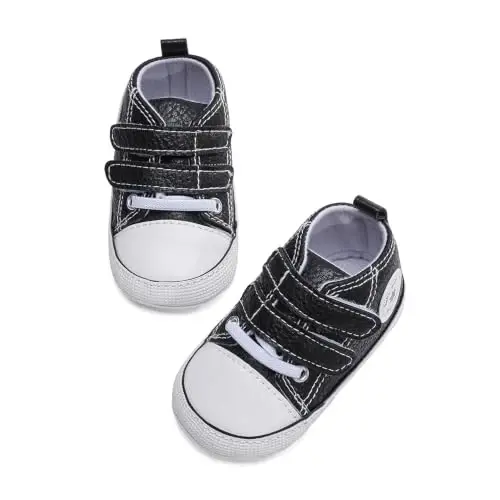 Baby Boys Girls Leather PRE-Walking Sneakers Toddler Anti-Slip Rubber Sole Infant Lightweight First Step Shoes - 5