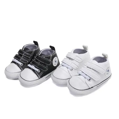 Baby Boys Girls Leather PRE-Walking Sneakers Toddler Anti-Slip Rubber Sole Infant Lightweight First Step Shoes - 6