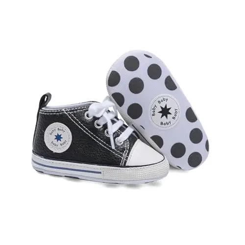 Baby Boys Girls Leather PRE-Walking Sneakers Toddler Anti-Slip Rubber Sole Infant Lightweight First Step Shoes - 1