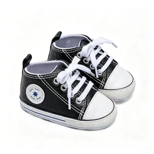 Baby Boys Girls Leather PRE-Walking Sneakers Toddler Anti-Slip Rubber Sole Infant Lightweight First Step Shoes - 3