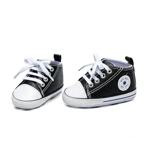 Baby Boys Girls Leather PRE-Walking Sneakers Toddler Anti-Slip Rubber Sole Infant Lightweight First Step Shoes - 4