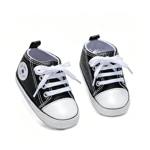 Baby Boys Girls Leather PRE-Walking Sneakers Toddler Anti-Slip Rubber Sole Infant Lightweight First Step Shoes - 5