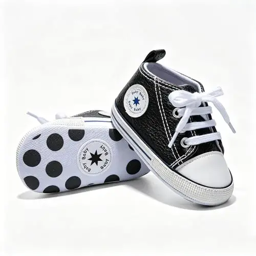 Baby Boys Girls Leather PRE-Walking Sneakers Toddler Anti-Slip Rubber Sole Infant Lightweight First Step Shoes - 6