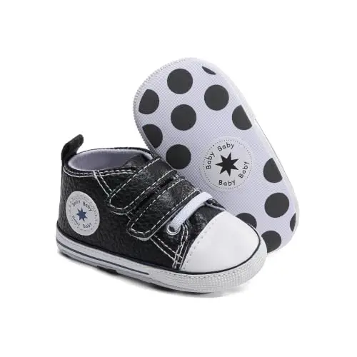 Baby Boys Girls Leather PRE-Walking Sneakers Toddler Anti-Slip Rubber Sole Infant Lightweight First Step Shoes - 1