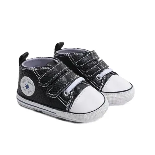 Baby Boys Girls Leather PRE-Walking Sneakers Toddler Anti-Slip Rubber Sole Infant Lightweight First Step Shoes - 2