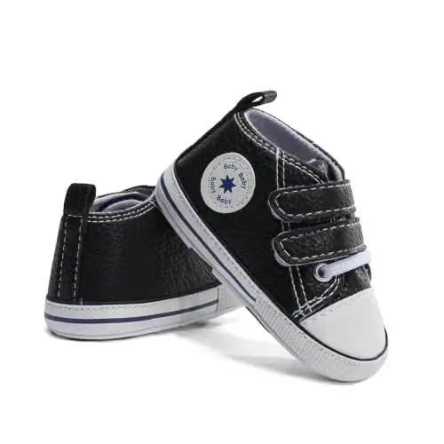 Baby Boys Girls Leather PRE-Walking Sneakers Toddler Anti-Slip Rubber Sole Infant Lightweight First Step Shoes - 3