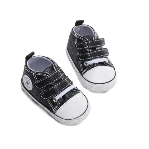 Baby Boys Girls Leather PRE-Walking Sneakers Toddler Anti-Slip Rubber Sole Infant Lightweight First Step Shoes - 4