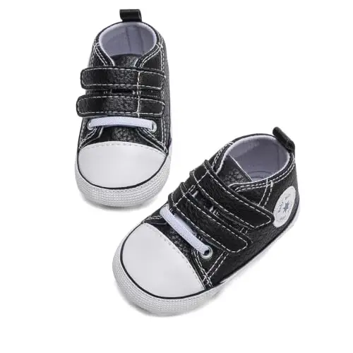 Baby Boys Girls Leather PRE-Walking Sneakers Toddler Anti-Slip Rubber Sole Infant Lightweight First Step Shoes - 5
