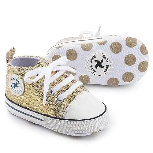 Baby Boys Girls Star High Top Sneaker Soft Anti-Slip Sole Newborn Infant First Walkers Canvas Denim Shoes - 4