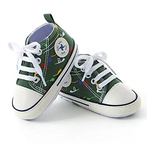 Baby Boys Girls Star High Top Sneaker Soft Anti-Slip Sole Newborn Infant First Walkers Canvas Denim Shoes - 3