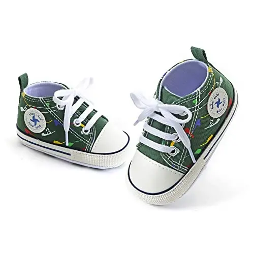 Baby Boys Girls Star High Top Sneaker Soft Anti-Slip Sole Newborn Infant First Walkers Canvas Denim Shoes - 4