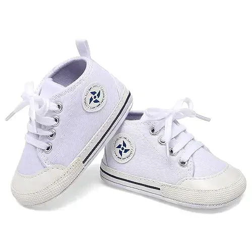 Baby Boys Girls Star High Top Sneaker Soft Anti-Slip Sole Newborn Infant First Walkers Canvas Denim Shoes - 5