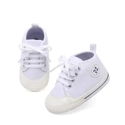 Baby Boys Girls Star High Top Sneaker Soft Anti-Slip Sole Newborn Infant First Walkers Canvas Denim Shoes - 6
