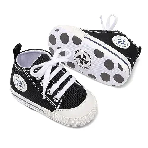Baby Boys Girls Star High Top Sneaker Soft Anti-Slip Sole Newborn Infant First Walkers Canvas Denim Shoes - 3