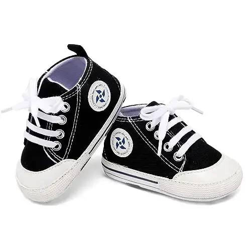 Baby Boys Girls Star High Top Sneaker Soft Anti-Slip Sole Newborn Infant First Walkers Canvas Denim Shoes - 5