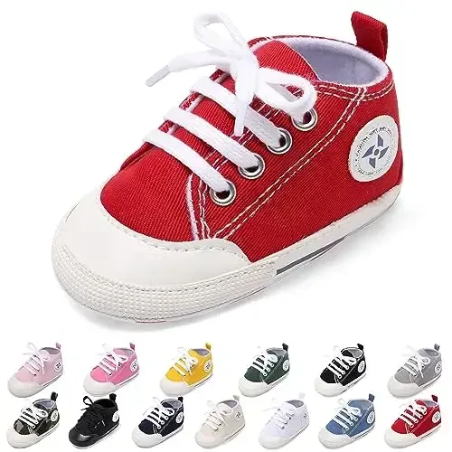 Baby Boys Girls Star High Top Sneaker Soft Anti-Slip Sole Newborn Infant First Walkers Canvas Denim Shoes - UARO