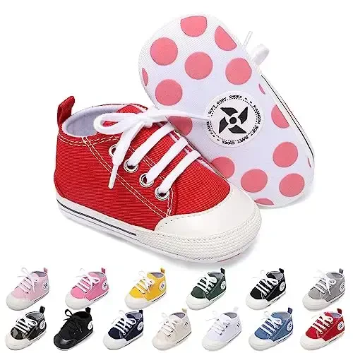 Baby Boys Girls Star High Top Sneaker Soft Anti-Slip Sole Newborn Infant First Walkers Canvas Denim Shoes - 5