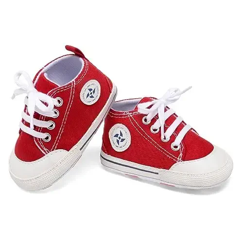 Baby Boys Girls Star High Top Sneaker Soft Anti-Slip Sole Newborn Infant First Walkers Canvas Denim Shoes - 6