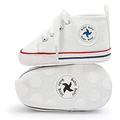 Baby Boys Girls Star High Top Sneaker Soft Anti-Slip Sole Newborn Infant First Walkers Canvas Denim Shoes - 4