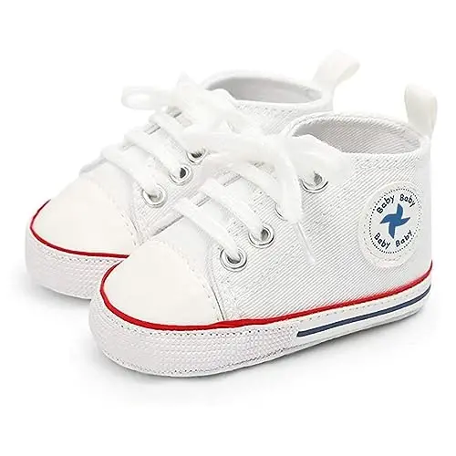 Baby Boys Girls Star High Top Sneaker Soft Anti-Slip Sole Newborn Infant First Walkers Canvas Denim Shoes - 5