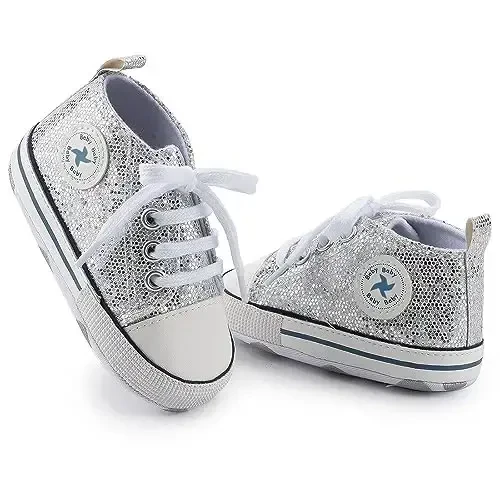 Baby Boys Girls Star High Top Sneaker Soft Anti-Slip Sole Newborn Infant First Walkers Canvas Denim Shoes - 2