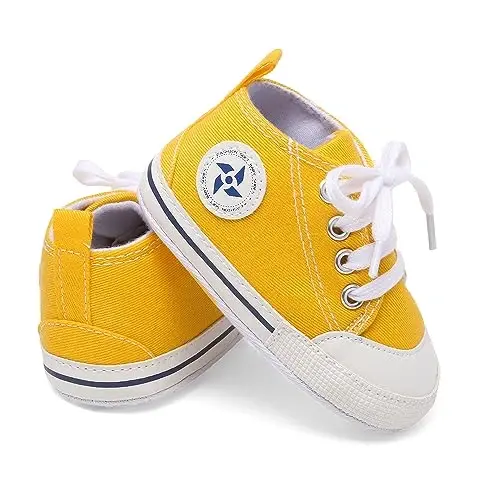 Baby Boys Girls Star High Top Sneaker Soft Anti-Slip Sole Newborn Infant First Walkers Canvas Denim Shoes - 4