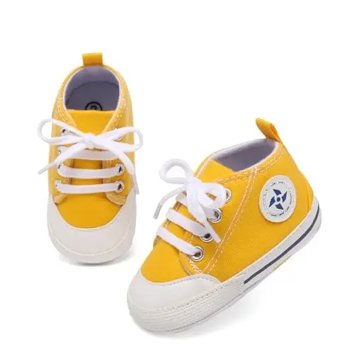 Baby Boys Girls Star High Top Sneaker Soft Anti-Slip Sole Newborn Infant First Walkers Canvas Denim Shoes - 6